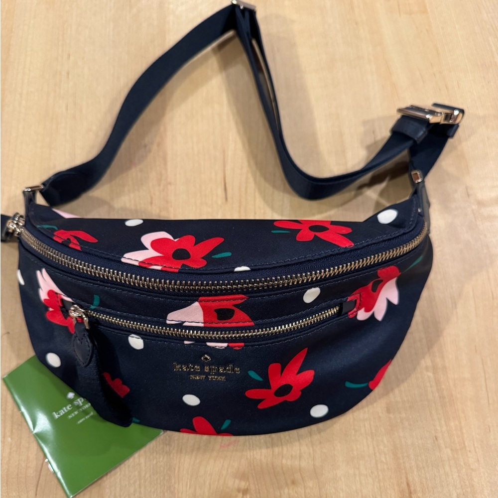 NWOT Kate Spade Chelsea Black Floral Belt Bag / Fanny Pack,